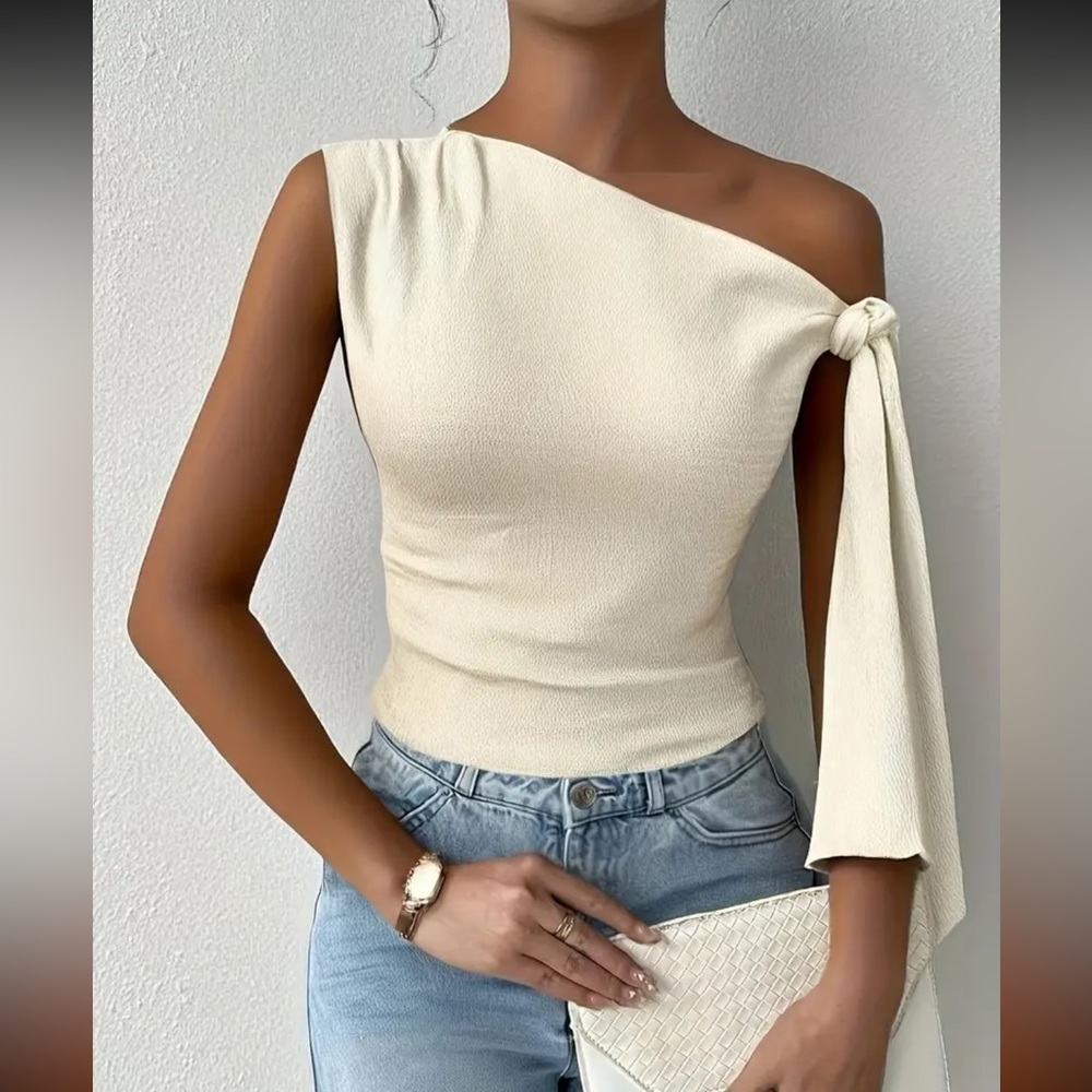 Chic One-Shoulder Cream Top